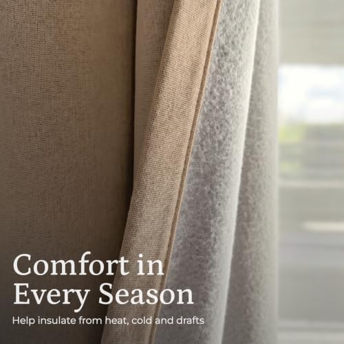 Linen Look 100% Blackout Bedroom Curtains, 96 Inch Long