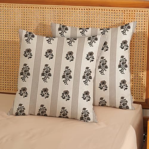Floral Pillow Covers 20x20 Inch Set of 2 Block Print Brown Throw