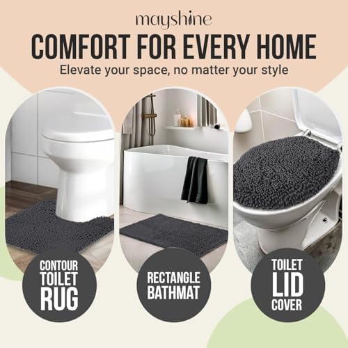 Standard 3pc Set Chenille Bath Mats, Includes 21"x24" U-Shaped Contour