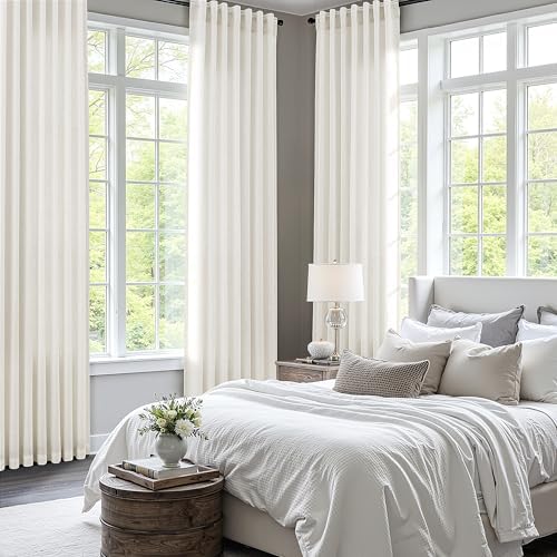 BOODII Linen Curtains 63 Inch Long for Living Room Ivory 2 Panels