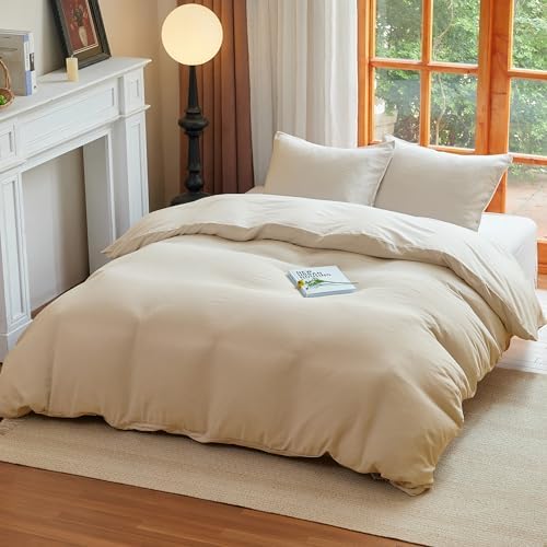 Simple&Opulence Muslin Duvet Cover Set, 100% Washed Cotton Cooling