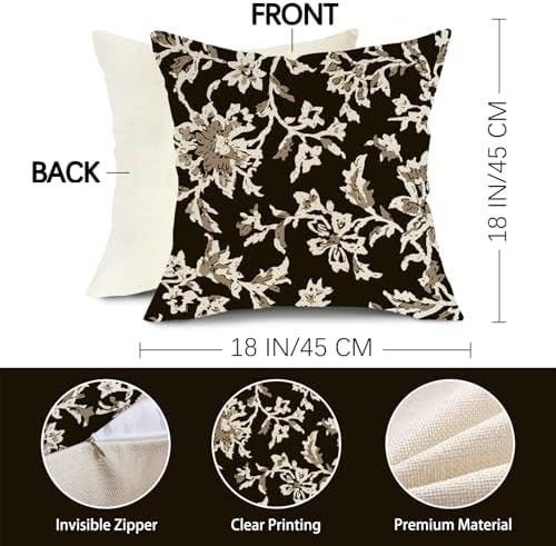 Vintage Floral Decorative Throw Pillow Covers 18 x 18 Set of 2