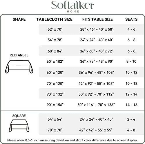 Softalker Square Tablecloth, Waterproof Table Cloths Wrinkle Free