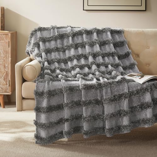 SLEEP ZONE Chenille Throw Blanket for Couch, Soft Farmhouse Blankets