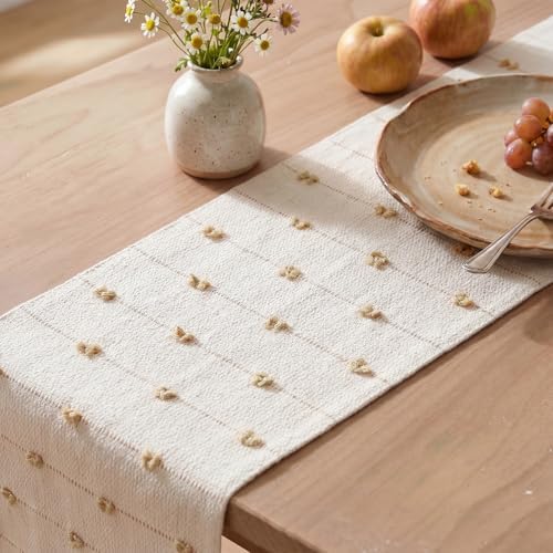 Artoid Mode Taupe Beige Boho Farmhouse Cotton Woven Table Runner