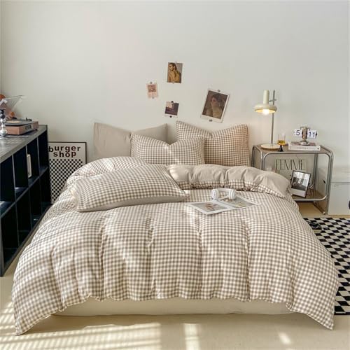 Nayoroom Gingham Duvet Cover Set King Brown Tan Plaid Checkered