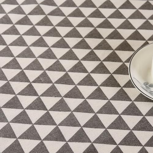 Stain-Resistant Triangle Print Linen Tablecloth, Farmhouse Table Cloth