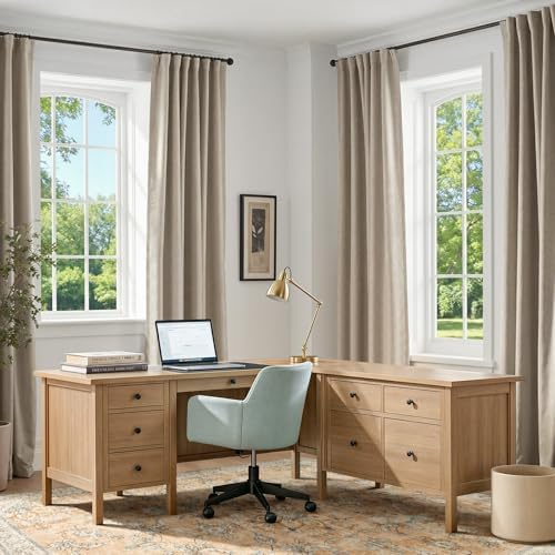 jinchan Linen Textured Blackout Curtains Back Tab 52 x 108 Inch 2