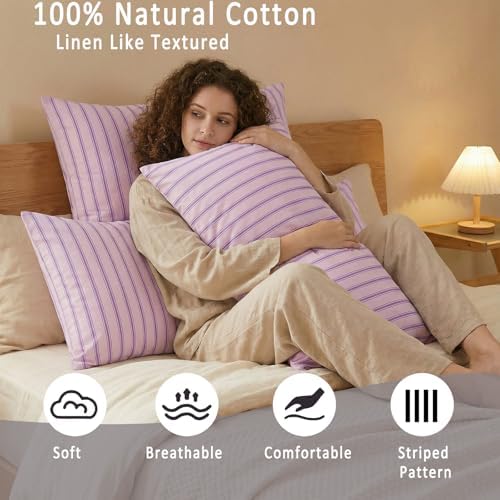 Merryword 100% Cotton Pillow Cases, Standard Size Pillowcases, Pink &