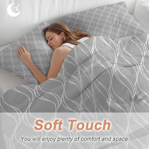Grey White Stripes Bed Duvet Cover Queen Size Bedding Set, Washed