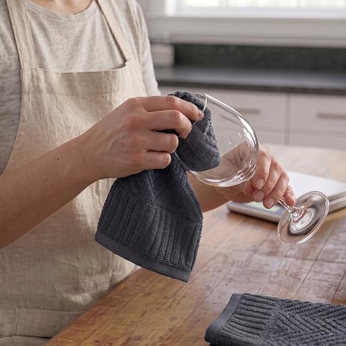 DecorRack 100% Cotton Kitchen Towels 15x25 in, Grey (Pack of 4)