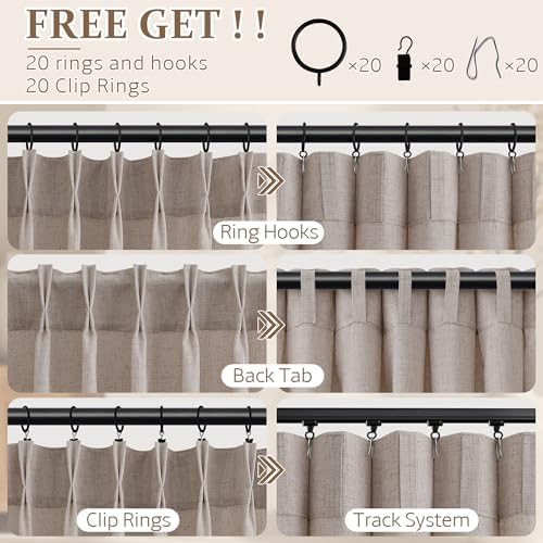 Nanspring Pinch Pleated Linen Curtains 84 Inches Long for Living Room