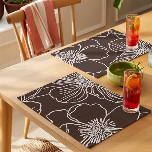 Placemats Set of 8, Brown Flowers Woven Placemat, Linen Place Mats for