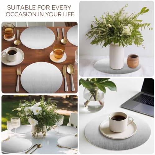 Minimalist Steel Gray Faux Leather Placemats Set of 6, 15in