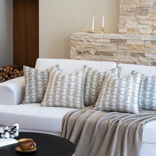 FIOUOVO Floral Throw Pillow Covers 20x20 Set of 2 Block Print Cushion