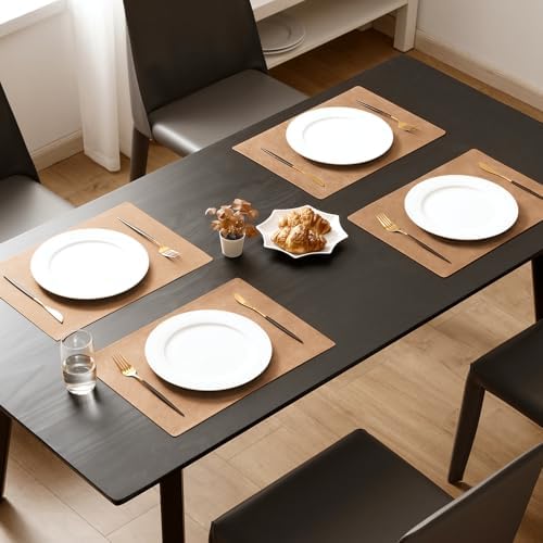 MOSAYT Vinyl Faux Leather Placemats, Set of 6, Camel