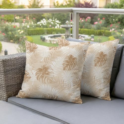 Beige Palm Trees Tropical Outdoor Pillow Covers 18x18 Set of