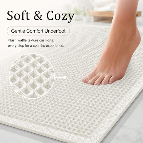 OLANLY Waffle Bath Mat 60x24, Non Slip Boho Bathroom Runner Rugs