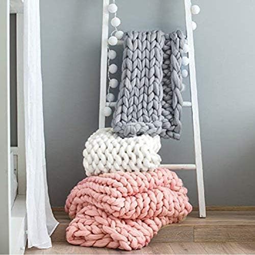Chunky Knit Throw, Cozy Wool Yarn, 50x50cm (Gray #91)