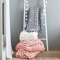 SUNGOOYUE Chunky Knit Blanket Handmade Wool Yarn Throw 50 X 50cm Soft
