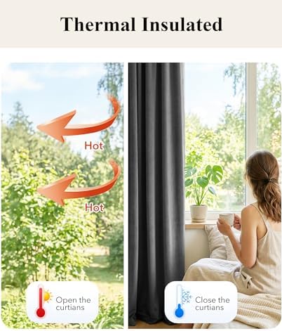 StangH Grey Velvet Curtains Room Darkening for Living Room, W52xL120