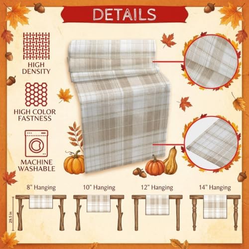 Khaki Plaid Table Runner Brown Tan White Rustic Chic Country Farmhouse
