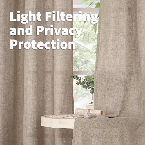 YoungsTex Oatmeal Linen Farmhouse Curtains 84 Inches Long for Living