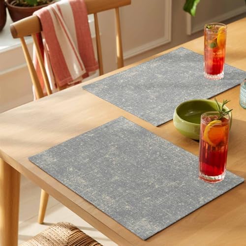 Gray Beige Linen Textured Placemats Set of 8, Vintage Rustic Abstract