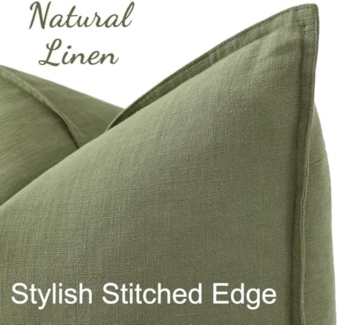 decorUhome Fall Olive Green Linen Throw Pillow Covers 22x22 Set of 2