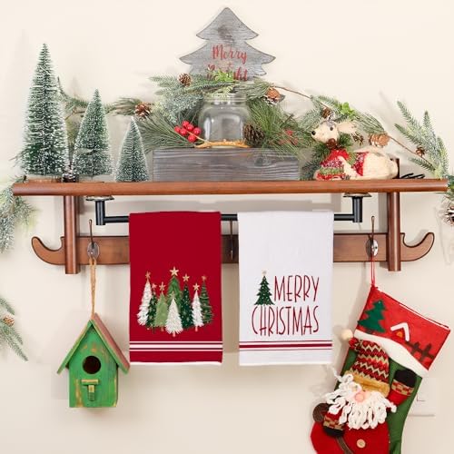 Merry Christmas Kitchen Towels Set of 2 Red Xmas Tree 18x26 inch