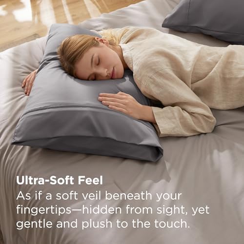 Bedsure Queen Pillow Cases Set of 2 - Light Grey Brushed Microfiber