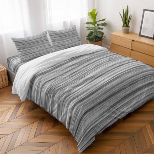 4 Pieces Duvet Cover Queen Bedding Sets Abstract Gray Striped Textured