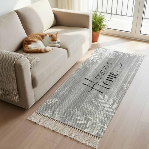 Vintage Slate Gray Hallway Runner Rug 2'x5', Farmhouse Florals Leaf