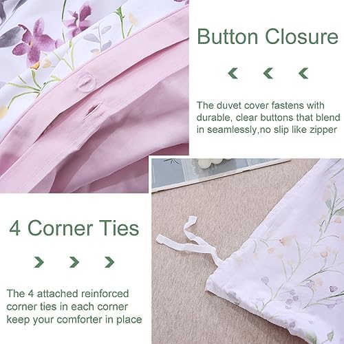 URBONUR 100% Cotton Floral Duvet Cover Set Queen Size 3-Pieces