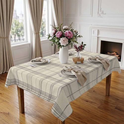Minimalist Farm Lattice Grid Table Cloth 52x70in, Waterproof Rectangle