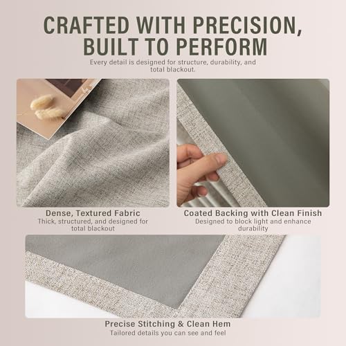 Pinch Pleated Blackout Curtain 108-inch Length, Linen Look Extra Wide
