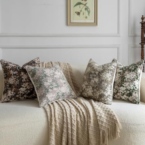 MADIZZ Pack of 2 Decorative Throw Pillow Covers 20x20 Inch Green White