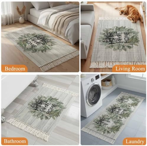 Farmhouse Leaves Hallway Runner Rug 2'x5', Florals Country Vintage