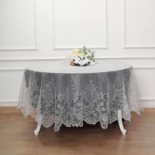 Tableclothsfactory 90" Ivory Premium Lace Round Tablecloth for Banquet