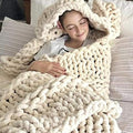 Chunky Knit Throw Blankets Ivory, Chenille Knitted Blanket Chunky Soft