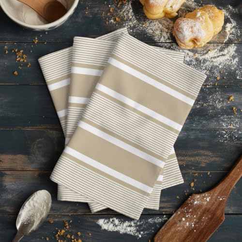 Brown Stripe Kitchen Towels Set of 3, Water Absorbent Dish Towel