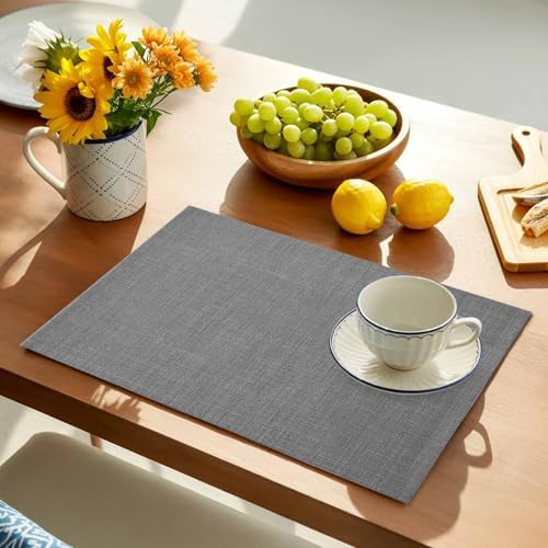 Placemats Set of 8, Classic Solid Gray Washable Table Mats for Dining