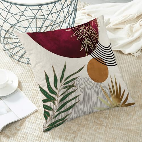 Boho Pillow Covers 18x18 Set of 2 Mid Century Burgundy Red Green Gold