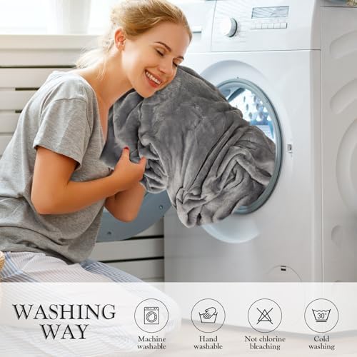 4 Pcs Fleece Throw Blanket Soft, Light Gray, Dark Gray, 50'' X 60''