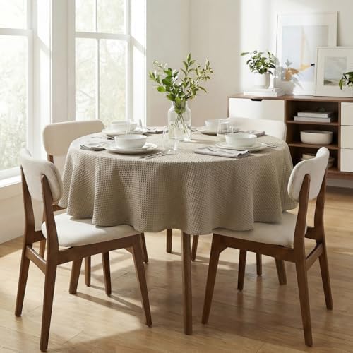 H.VERSAILTEX Round Tablecloth Waffle Textured Waterproof Table Cloth