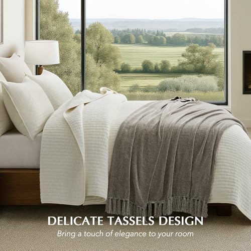 EverGrace Chenille Knit Throw Blanket for Couch, 60"x80", Taupe