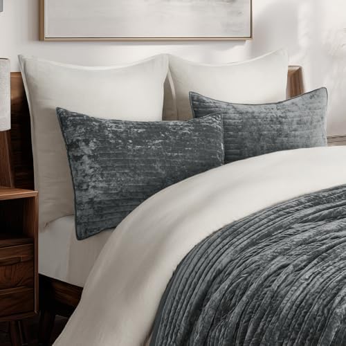 EverGrace Stripe Channel Luxury Velvet Quilt Set King Size, Charcoal