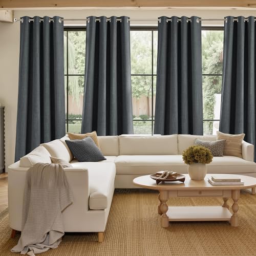 NICETOWN Faux Linen Charcoal Gray Blackout Curtains 84 inches Long