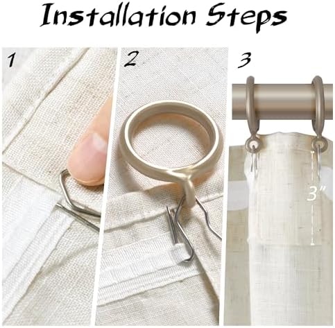 Joywell Linen Curtains 63 Inches Long for Living Room Hook Belt Cream