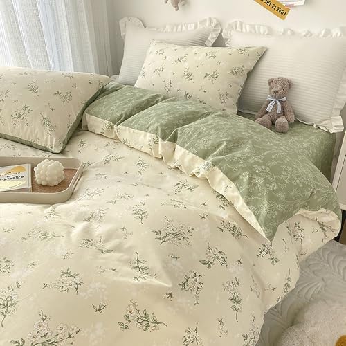 100% Cotton Queen Size Duvet Covers Set, Soft Breathable Cotton Flower